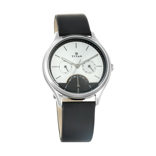 Workwear Watch with Silver Dial & Leather Strap-TITAN-Albatel