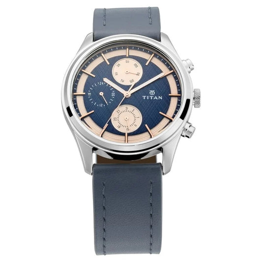 Men's Multifunctional Blue Watch with Leather Strap
