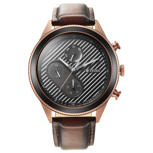 Bolt Black Dial Golden Brown Leather Strap Watch-TITAN-Albatel