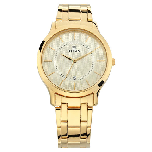Champagne Dial Stainless Steel Strap Watch-TITAN-Albatel