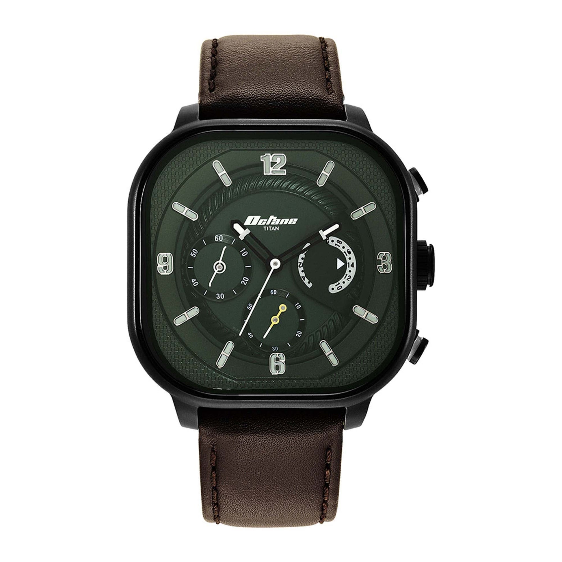 Octane Aerobatics Green Dial Leather Strap Watch-TITAN-Albatel