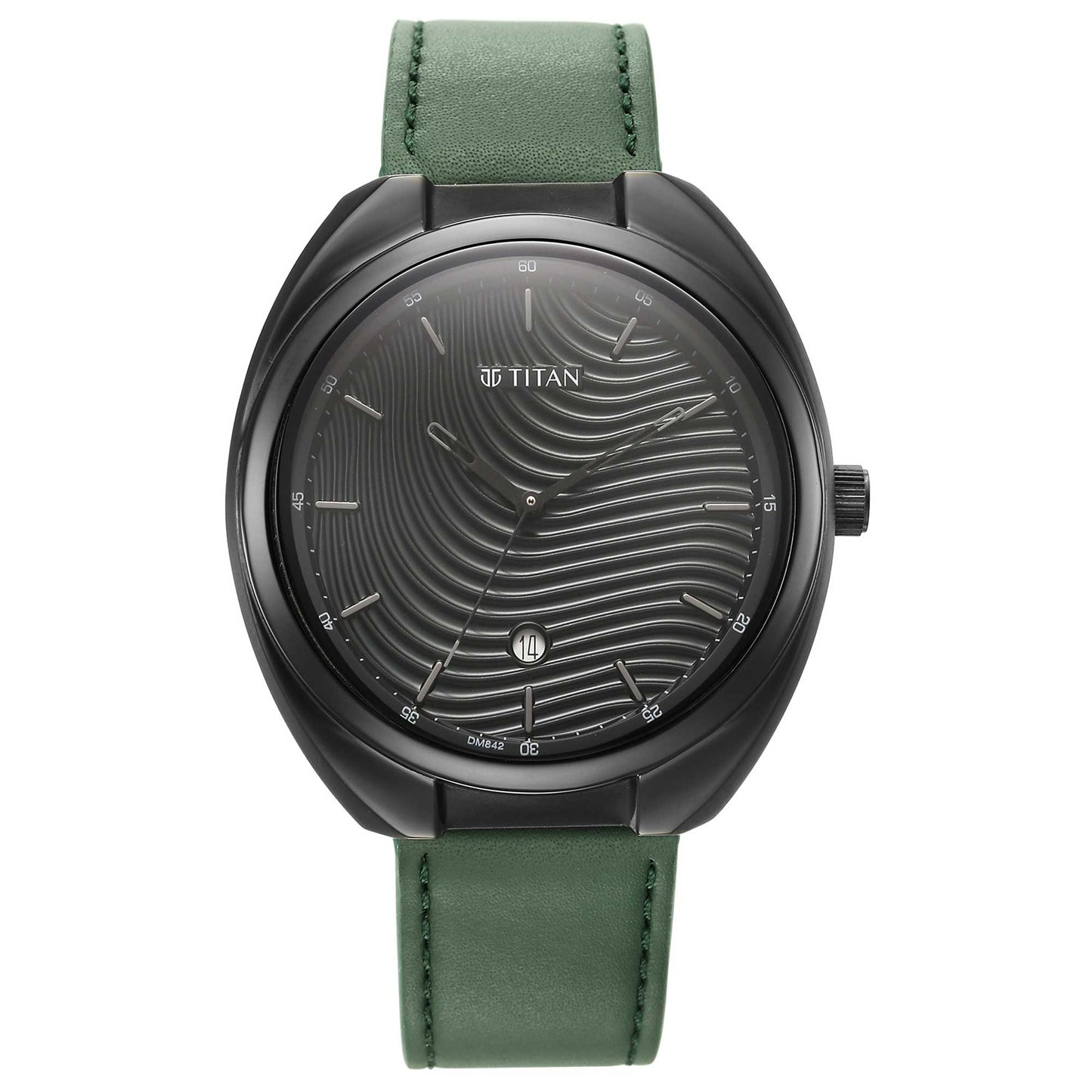 Bolt Green Dial Dark Green Leather Strap Watch-TITAN-Albatel