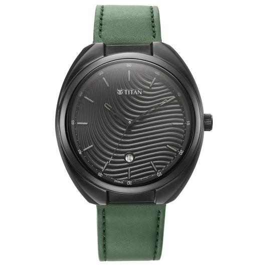 Bolt Green Dial Dark Green Leather Strap Watch
