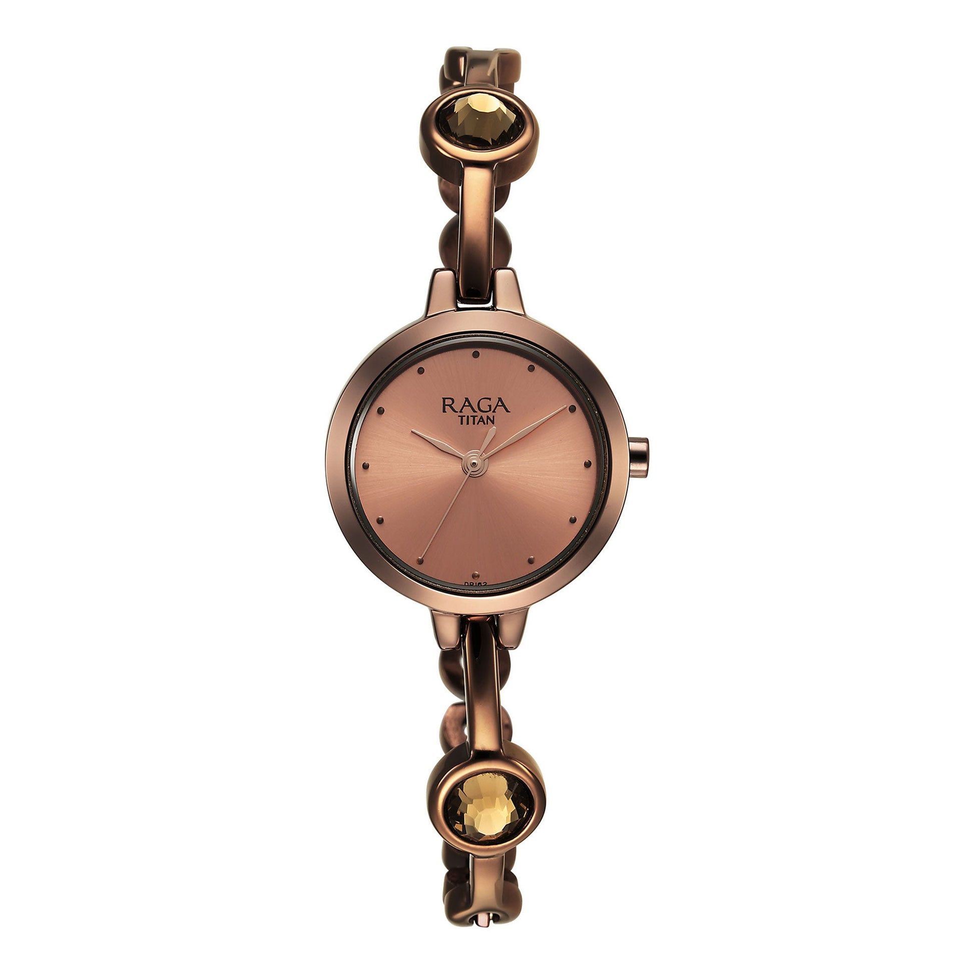 Titan Raga Viva Quartz Analog Rose Gold Dial Brown Metal Strap Watch for Women-TITAN-Albatel