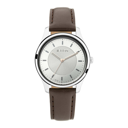 Workwear Watch with Silver Dial & Leather Strap-TITAN-Albatel