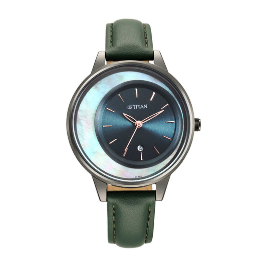 Crescent Green Dial Leather strap watch-TITAN-Albatel