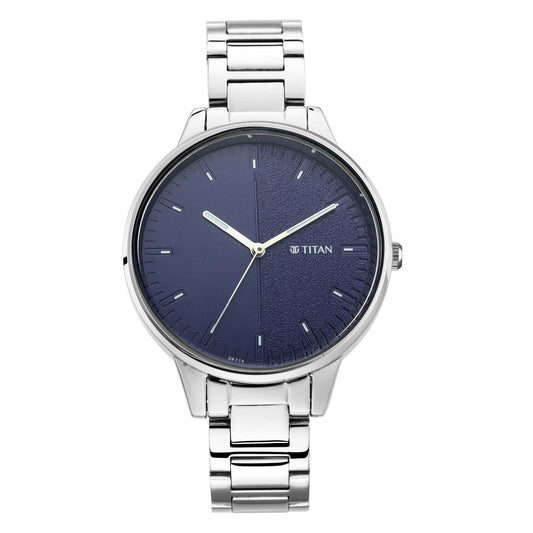 Workwear Watch with Blue Dial Metal Strap-TITAN-Albatel