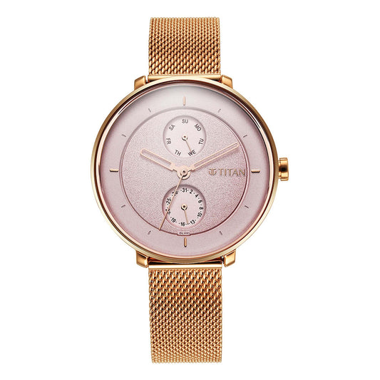 Pastel Dreams Pink Dial Metal Strap Watch-TITAN-Albatel