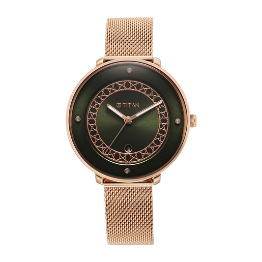 Titan Marhaba Green Dial Analog Stainless Steel Strap watch for Women-TITAN-Albatel