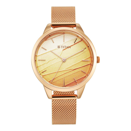 Pastel Dreams Pink Dial Metal Strap Watch-TITAN-Albatel