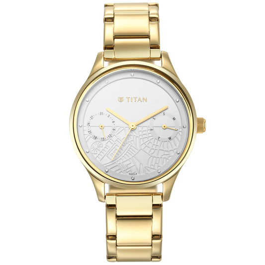 Titan Wander White Dial Metal Strap Watch-TITAN-Albatel