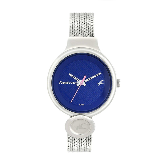 Blue Dial Silver Stainless Steel Strap Watch